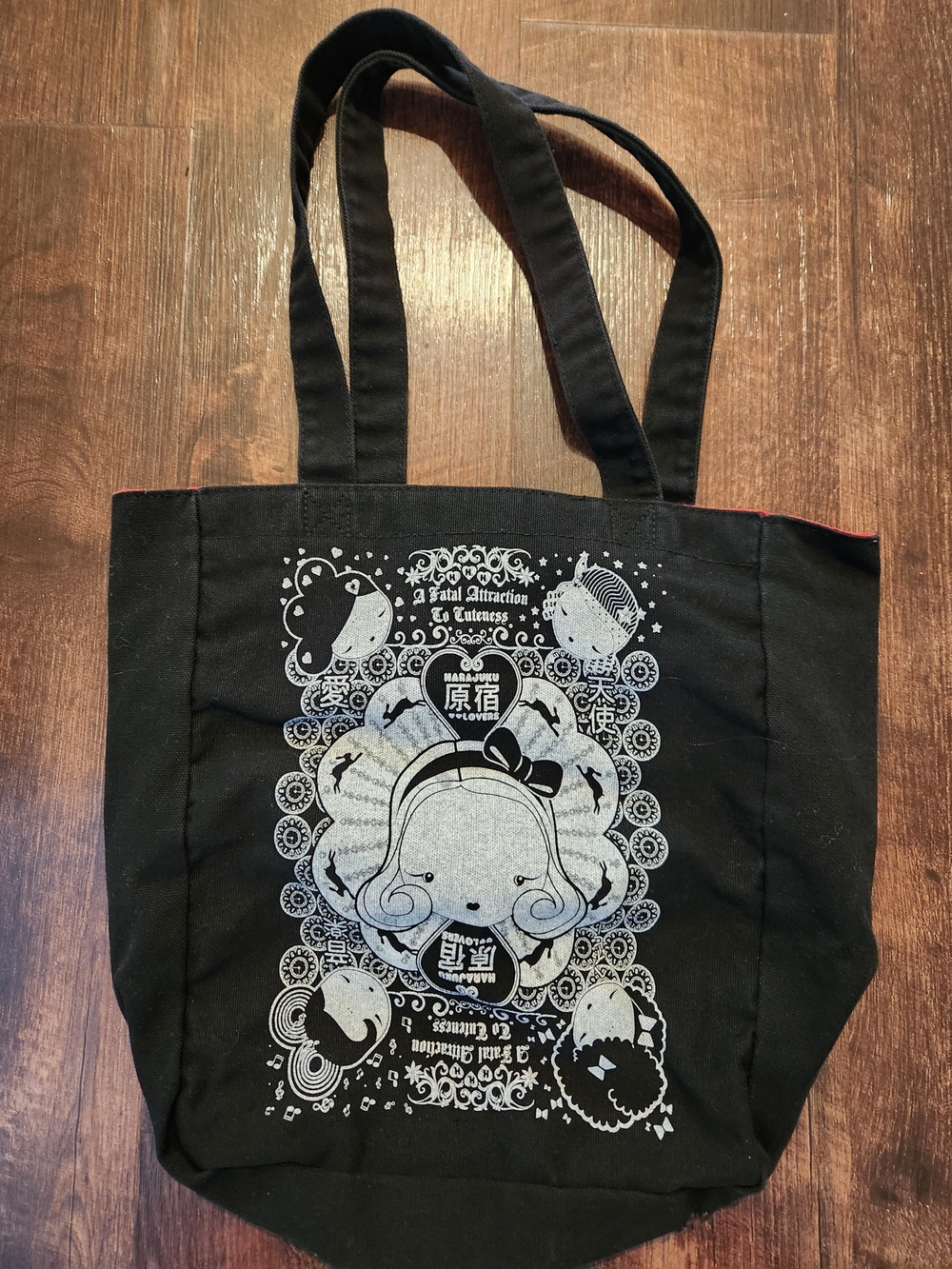 Small Harajuku Lovers Black Tote with White Character Print